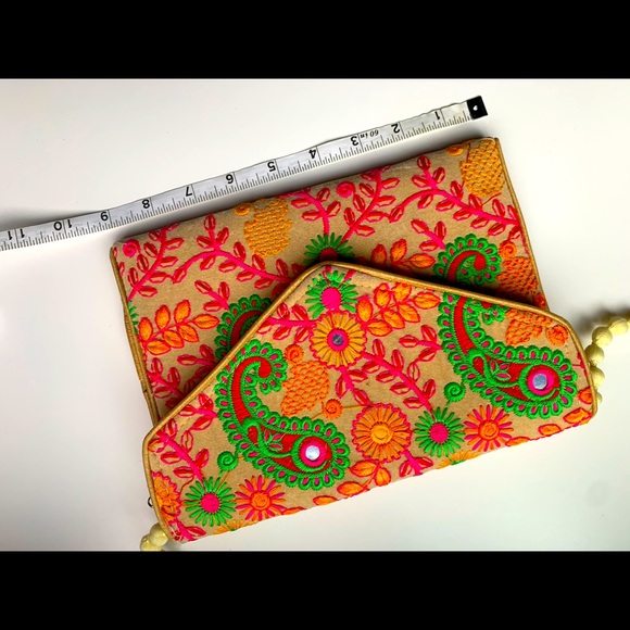 Bikaner House Colourful Hand-Embroidered Casual Clutch w/ Fun Bubble Strap - Picture 8 of 10